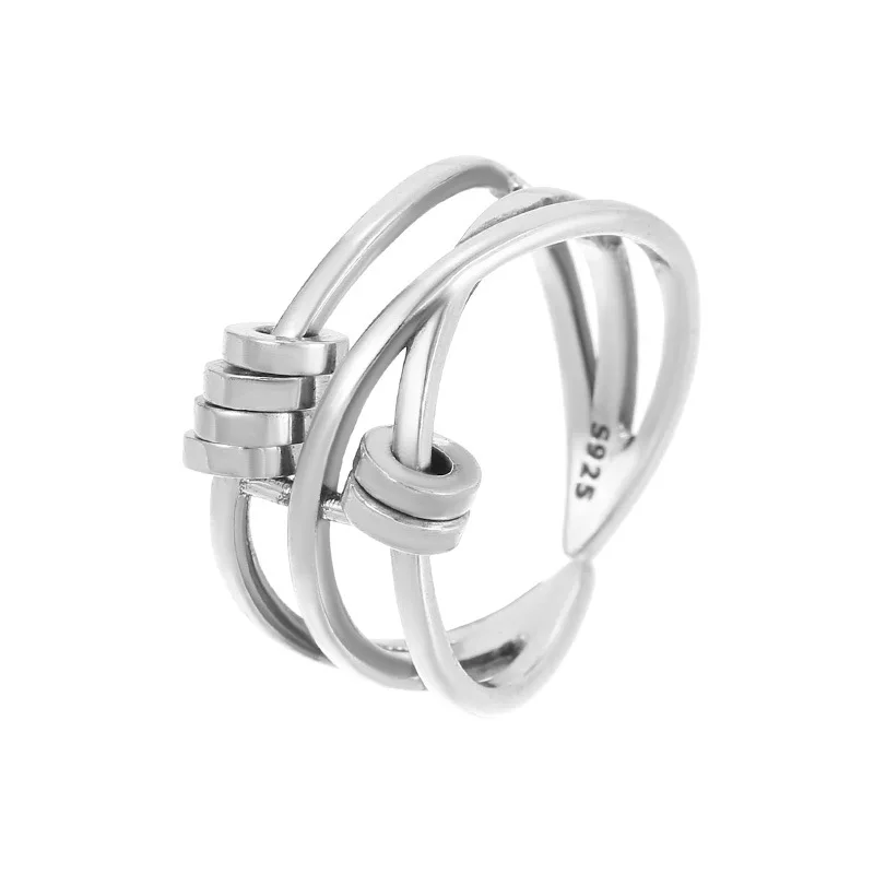 

925 sterling silver beaded multi-layer ring, women's fashion personalized open index finger ring