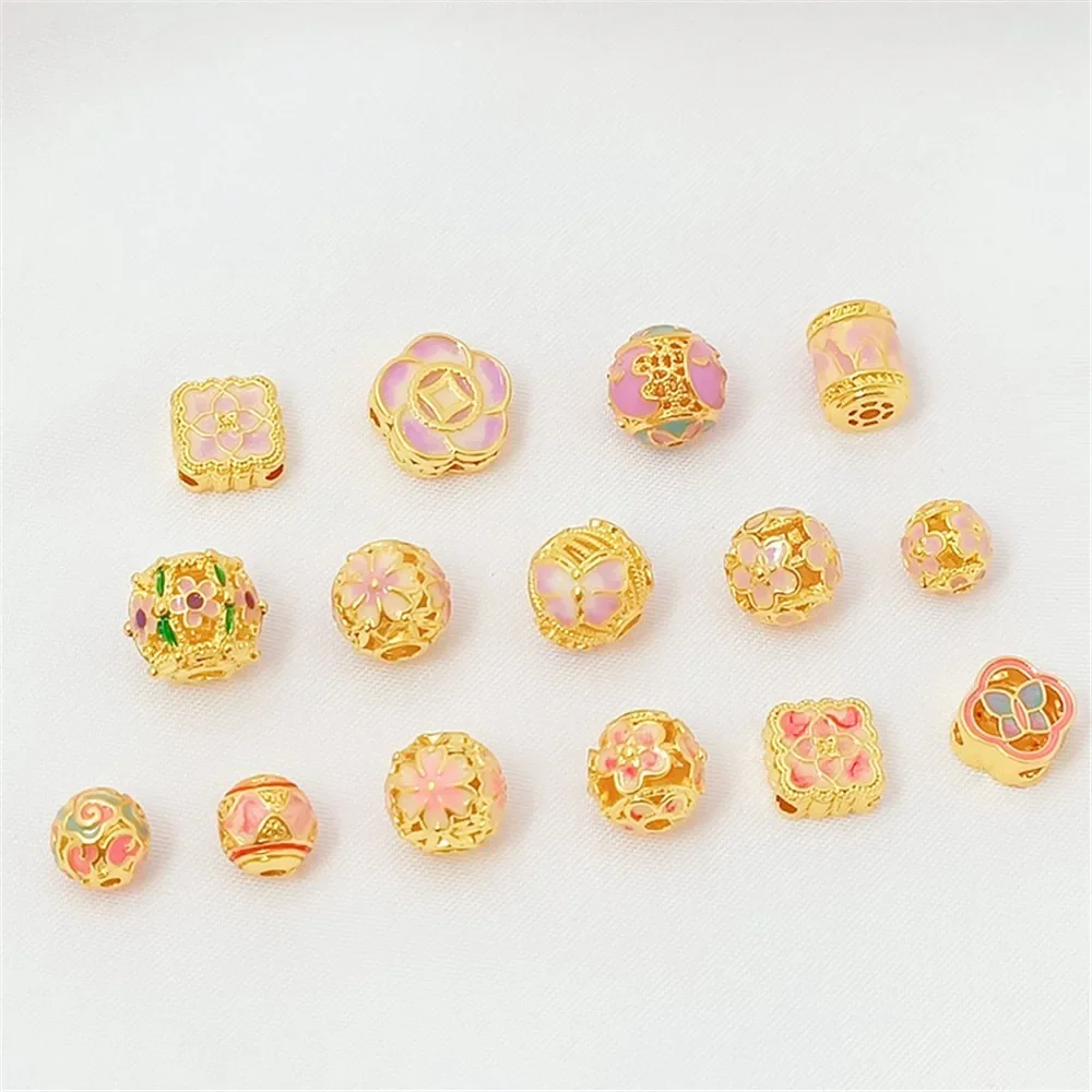 

Handmade Diy Cloisonne 18K Gold Butterfly-shaped Hollowed-out Beads, Oil-drop Enamel Color New Pink Purple Chinese-style Jewelry