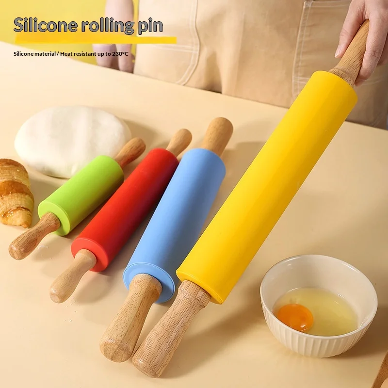 Rodillo de silicona antiadherente para harina, cocina, hornear, entrevista, galleta, bola de masa, piel, Wonton, palo de fideos para el hogar
