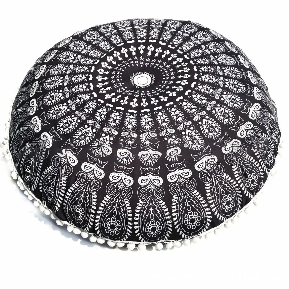 Handicraft Polyester Floor Pillow Cover Blue Diameter 80cm Round Cushion Case Bohemian Floor Pillow Yoga Meditation