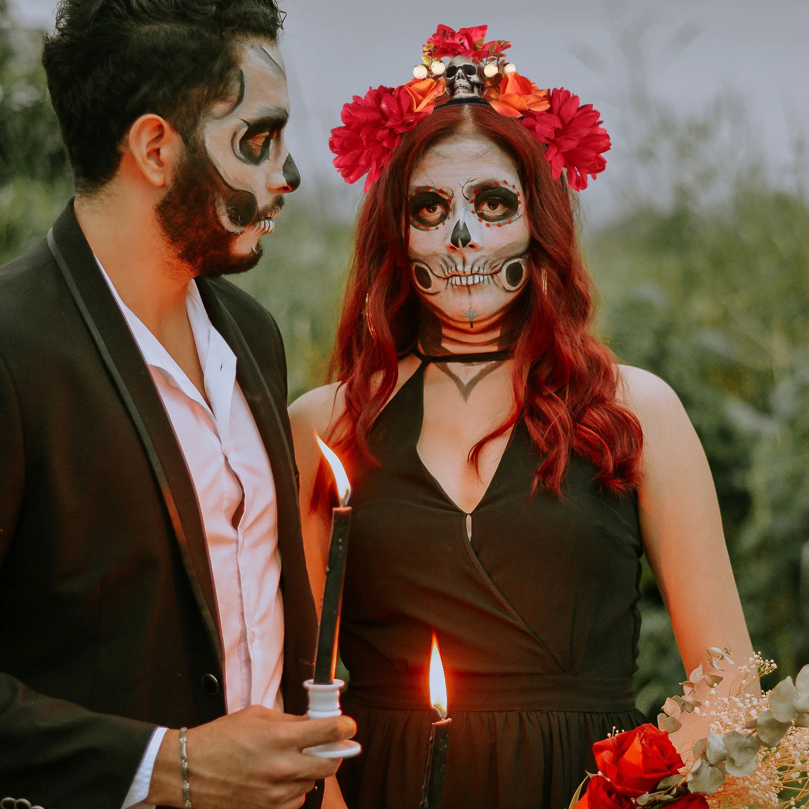 

Halloween Skull Hairband Artificial Flowers Day of The Headband Cosplay Hair Hoop Halloween Hair Accessory