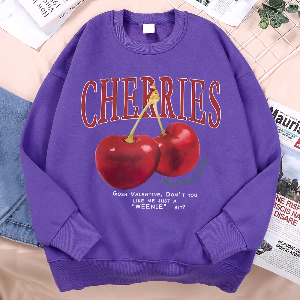 Cherries Fashionable Fruits Print Hoodie Mens Harajuku O-Neck Sportswear New Loose Clothing Street Fashion Fleece Clothes Women