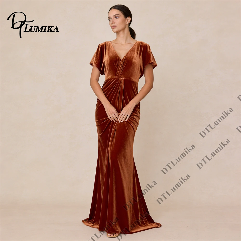 

DTLumika Elegant Women's Gathering Party Dress Charity Long Velvet Prom Dresses Elegant V Neck Long Flannel Cocktail Gown