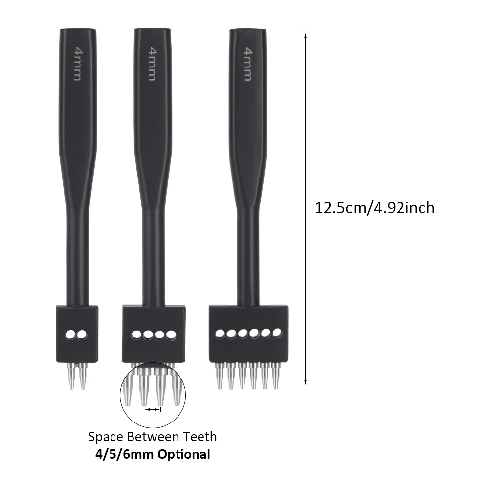 QJH 3 szt. Czarne skórzane otwory dziurkowane okrągłe dłuta 2/4/6 szyte zestaw dłut DIY skórzane zestawy narzędzie rzemieślnicze (4/5/6 mm-55