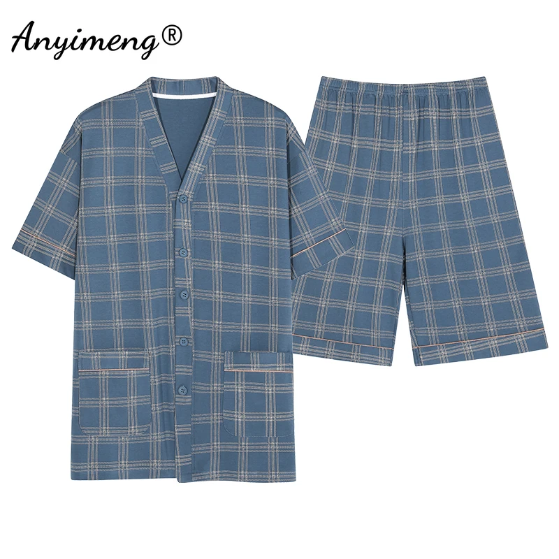 New Summer Pajamas for Men Fashion Plus Size L-4XL Pijamas Kimono Janpanese Homewear V-neck Man Pjs Soft Cool Sleepwear