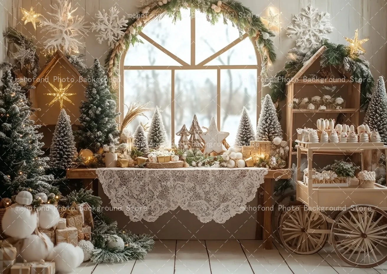 Mehofond Photography Background Christmas Wooden Car Window Christmas Tree Gift Box Flowers Kids Family Portrait Backdrop Decor