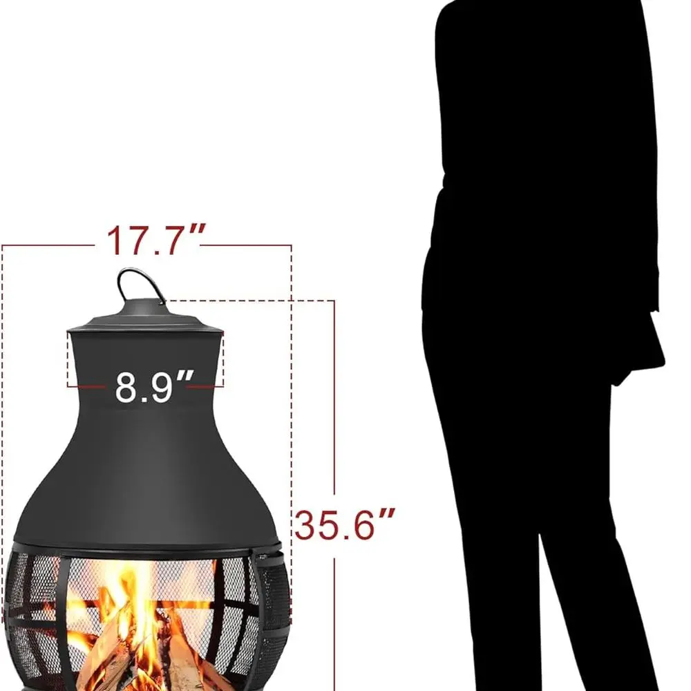 حفرة نار للفناء الخارجي - شينيا صغيرة محروقة بالخشب، 17.7 عريضة × 35.6 عالية، لمسة نهائية بنية وأسود #2