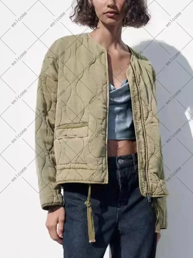 Chaqueta cálida con cremallera para mujer, Abrigo acolchado de manga larga con cuello redondo, Tops de moda, Color sólido, otoño e invierno, nuevo