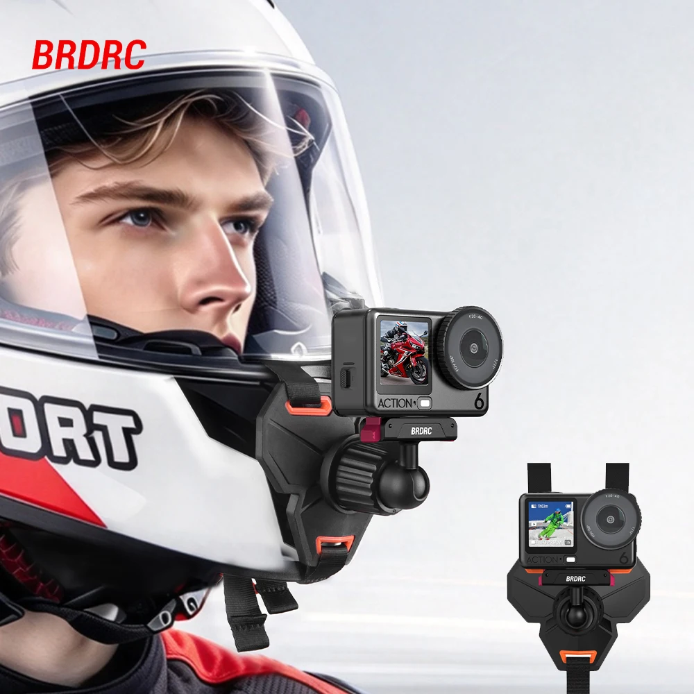 BRDRC Motorcycle Helmet Mount Strap Flodable Front Chin Mount for DJI Action 6 5 Pro 4 Osmo 360 Camera Riding Gear Accessories