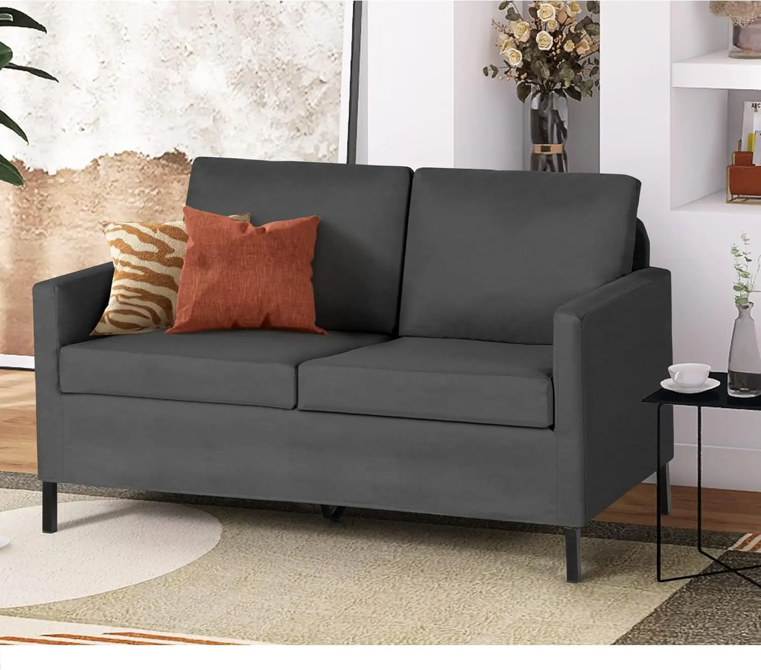 Linen Fabric Modern Small Loveseat Sofa Couch for Living Room, 51