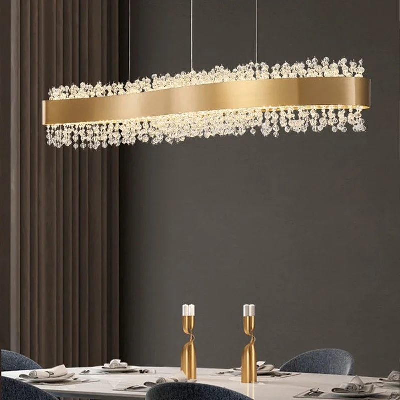 Modern Crystal Chandelier Lighting Dining Room S Shape Design LED Pendant Lamp Home Decor Kitchen Island Rectangle Light Fixture