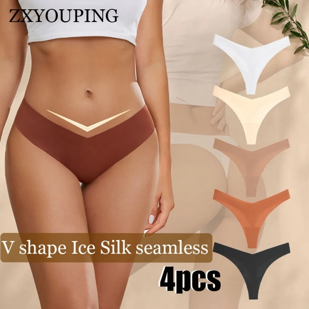 ZXYOUPING-bragas deportivas de algodón para mujer, tangas laterales de cintura baja con forma de V, entrepierna de seda de hielo, Sexy, 4 piezas