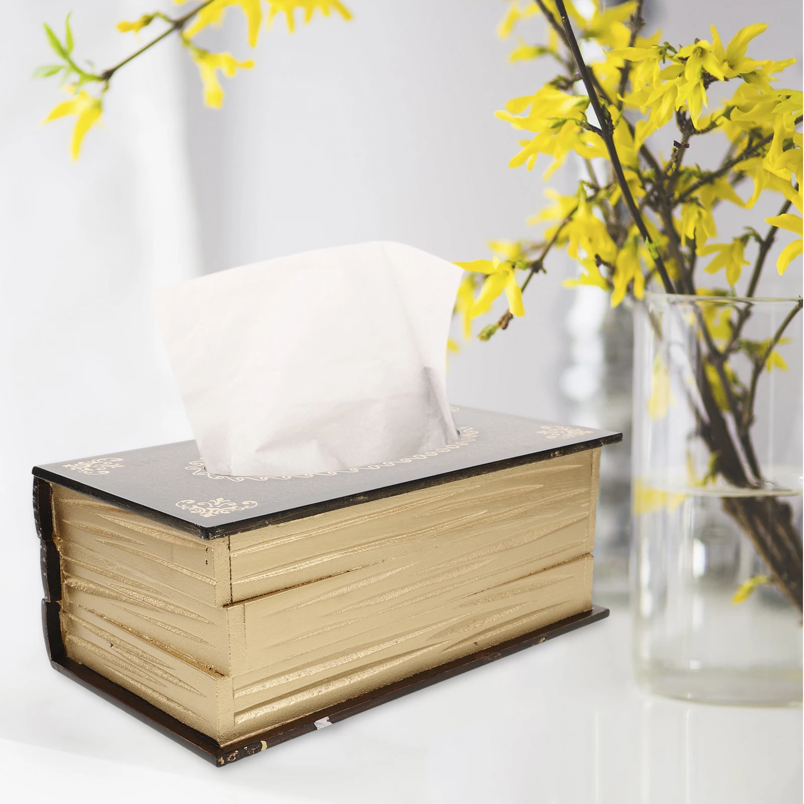 

Vintage Wooden Tissue Box Facial Tissue Dispenser Book Style Retro Napkin Holder for Bedroom Bathroom Car Office Home