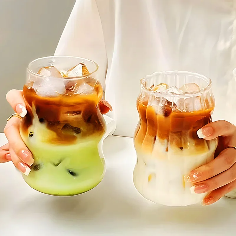 

410-650mlIns Glass Cup Heat-resistant Tumbler Drinkware Transparent Tea Juice Milk Coffee Mug Home Water Glasses Stripe Mug