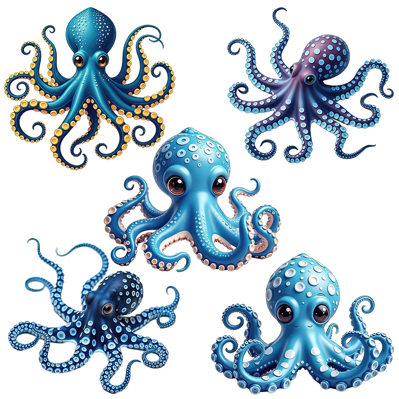 Three Ratels CG267 Blue Octopus Cartoon Marine Life Stickers for Children's Bedroom Decoration Computer decals Car Stickers