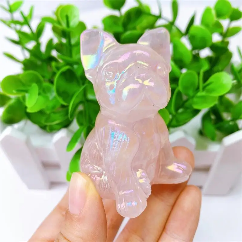 6cm Natural Crystal Quartz Cartoon Dog Handmade Carved Polished Statue Healing Healthy Children Toy Home Decoration Gift 1pcs