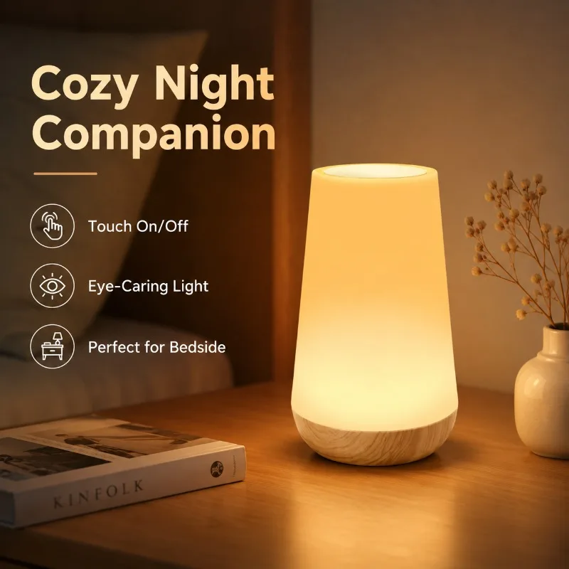 Wood Grain Remote Control Touch Desk Lamp Bedroom Bedside Night Light Shooting Rainbow  Atmosphere Environmental Light
