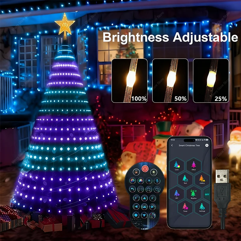 USB plug 2.1M Smart Christmas Tree Light Bluetooth APP APP Controlled 400LEDs RGB DIY Lmage Light String Christmas Decorations