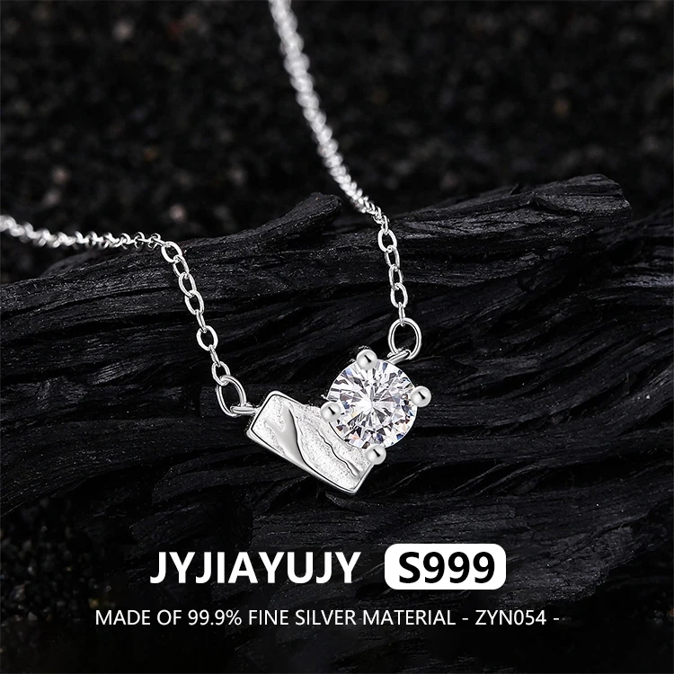 

JYJIAYUJY 100% Whole Original Fine Silver S999 Pendant Necklace Square Inlaid With Zirconia Elegance Gift For Women Use ZYN054