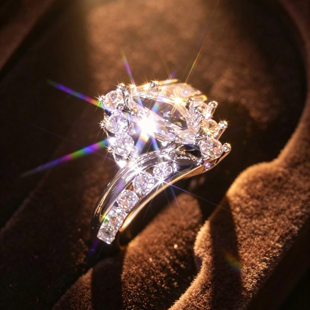 1PC Luxury Metal Ring with Marquise Center, layered split shank design, exquisite glossy craftsmanship. Perfect for daily wear, dinner parties, anniversary, proposal, ideal gift for lovers and friends.