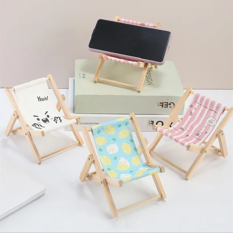 1 PC creative Wood Chair Shape Mobile Phone Stand Beach chair Desktop Phone Holder Wooden Mobilephone Support Tablet Stand