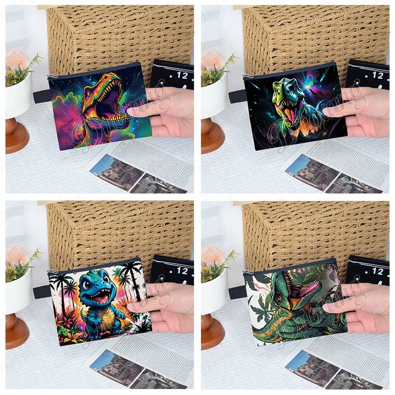 Cute Cartoon Dinosaur Print Coin Bag Women ID Credit Card Key Earphone Holder Wallet Coin Purse Ladies Money Bag Zipper Pouch