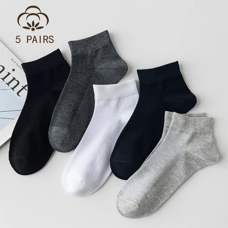 5 Pairs Men Socks Spring Summer Thin Mesh Breathable Short Socks Solid Color Casual Sweat Odor Resistant Sports Sock  Ankle Sox