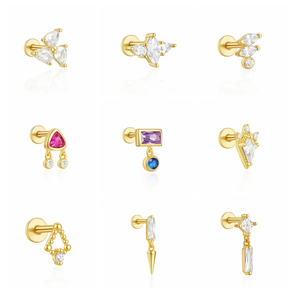 Roxi 925 Sterling Silber 18 Karat Gold Platte 1 Stück Regenbogen Kristall Tropfen Piercing Ohrringe für Frauen geometrische Zirkon Ohrringe
