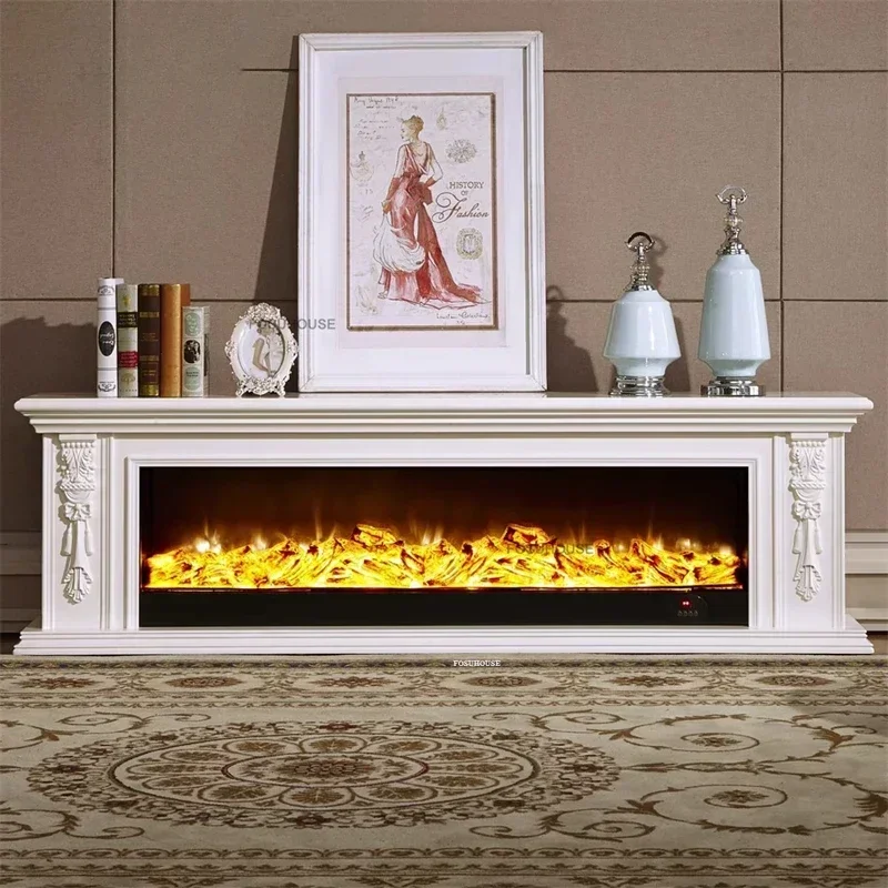 

European Black TV Stands Carved Electric Fireplace Modern Living Room Cabinets Solid Wood Stojak Na Telewizor Furniture Home