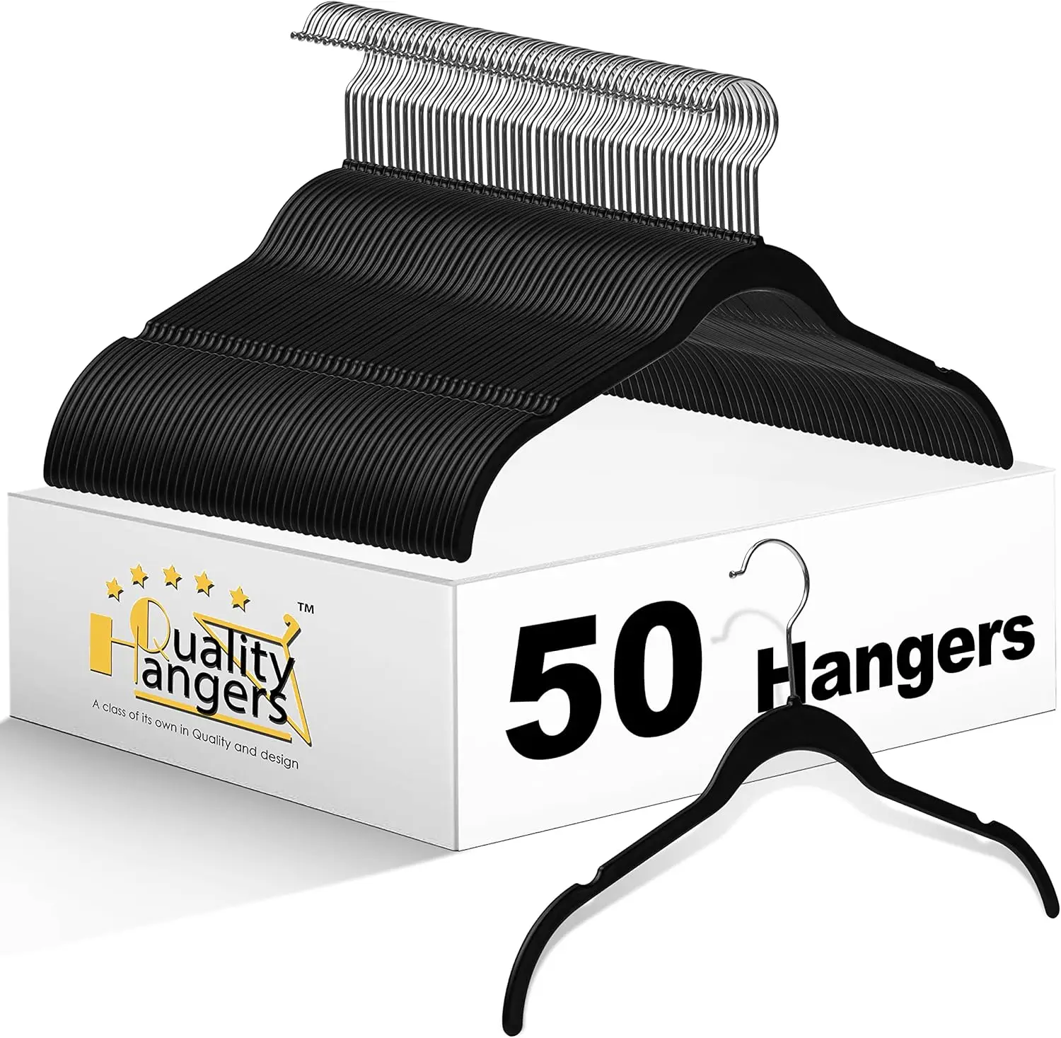 50 Pack - Heavy Duty Anti Rust Plastic Clothes Hangers, Space Saving Closet Hangers with Chrome Swivel Hook, Functional