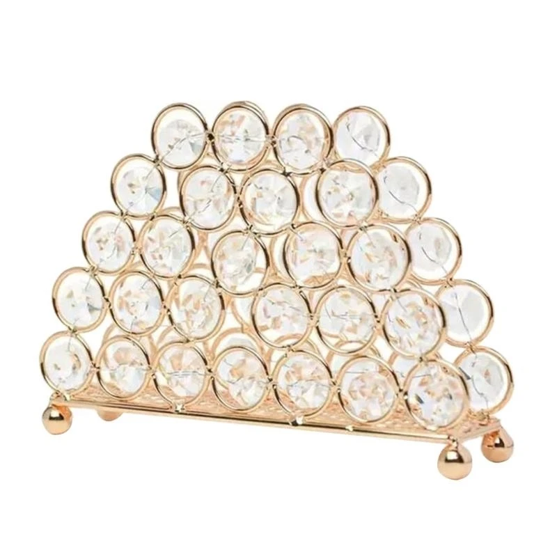 

652F Freestanding Golden Crystal Paper Towel Rack Modern Oval Tissue Stand for Living Room or Bathroom Napkin Dispenser