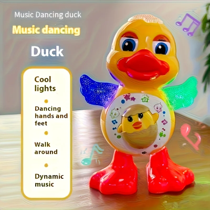 Pato bailando eléctrico, luces parpadeantes divertidas, juguete para cantar, pato con piernas y brazos que se mueven, lindo juguete educativo de animales de dibujos animados musicales, (batería no incluida), regalo de cumpleaños, regalo de Navidad
