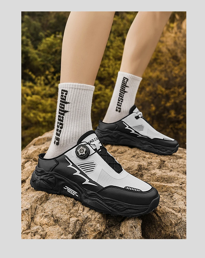Herren Koreanische Lässige Atmungsaktive Freizeitschuhe Sommer Weichsohlige Rutschfeste Jugend-Halbslipper mit Drehbaren Schnürsenkeln Sport-Trendschuhe – Detail 17