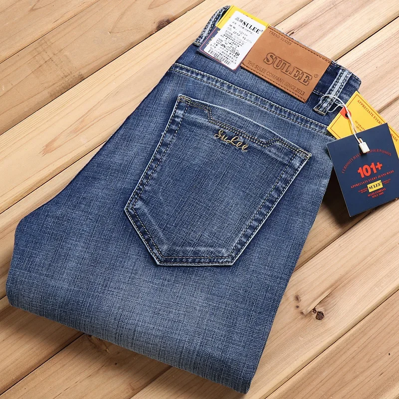 Sulee الخريف/الشتاء الرجال مستقيم الساق فضفاضة تناسب عالية الجودة الكورية نمط Slims الجينز مرونة السراويل شراء السائبة