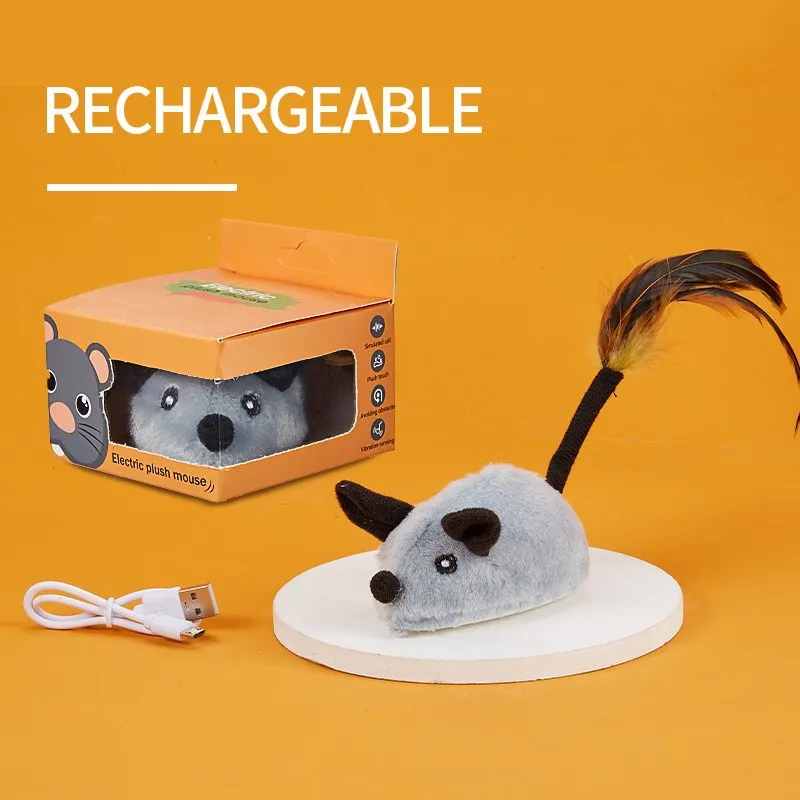 Cat teaser toyUSBCharging Upgrade Electric Induction Mouse Plush Cat Self-Hi Relieving Stuffy Toy Mouse