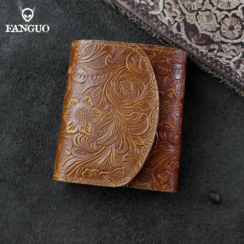 

Handmade Genuine Leather Short Wallet Men ID/photo Holder Three-fold Card Holder Wallet Case 9 Slots Multi-function Male Purse