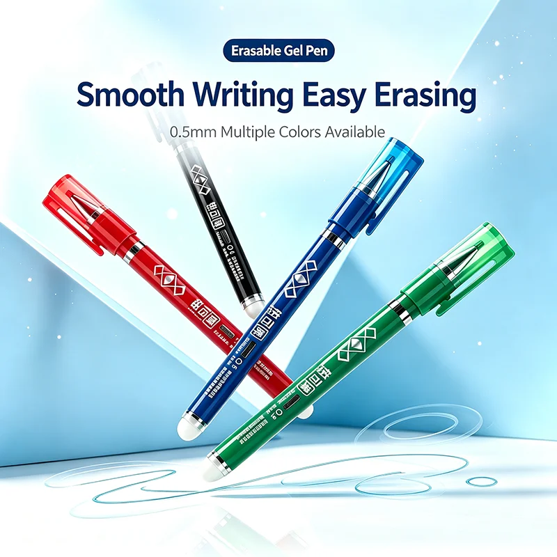 8Pcs Erasable Gel Pens Set – 4 Assorted Colors (Black, Red, Blue, Green), Smooth Quick-Dry Ink, Perfect for Students Practicing