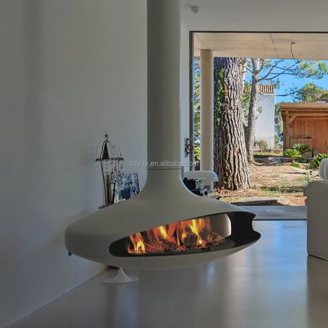 Modern 360 Rotation Glass Wood Corner Fireplace with Decorative Heating Indoor Use for Living Room & Kitchen Carbon Steel