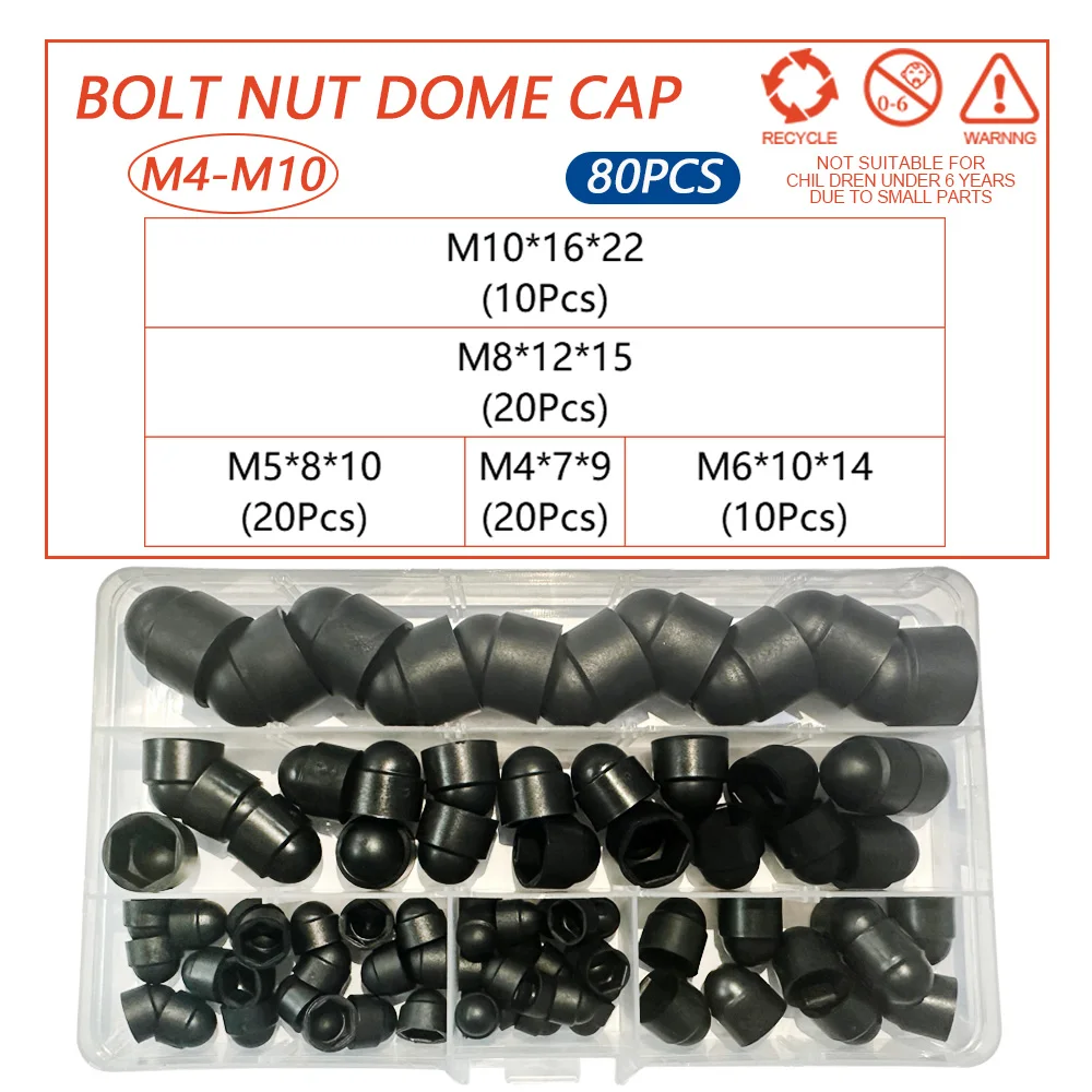 Black White Hex Caps Cover Plastic PE No Thread Protection Acron Nut Dome Hexagon Screw Bolts Nut Assortment Kits