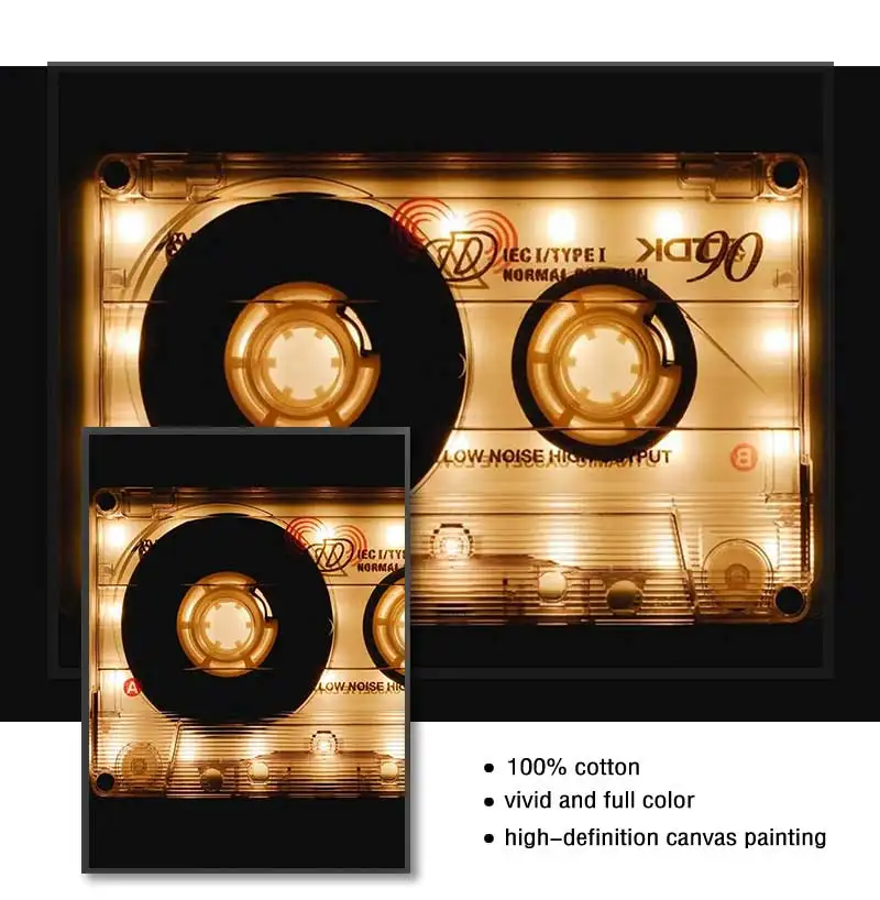 ملصق تسجيل موسيقى فينيل عتيق ، فن جداري ، أوتار جيتار ، صورة ، سماعة رأس ، كلمات ، لوحة قماشية ، طباعة ، ديكور استوديو