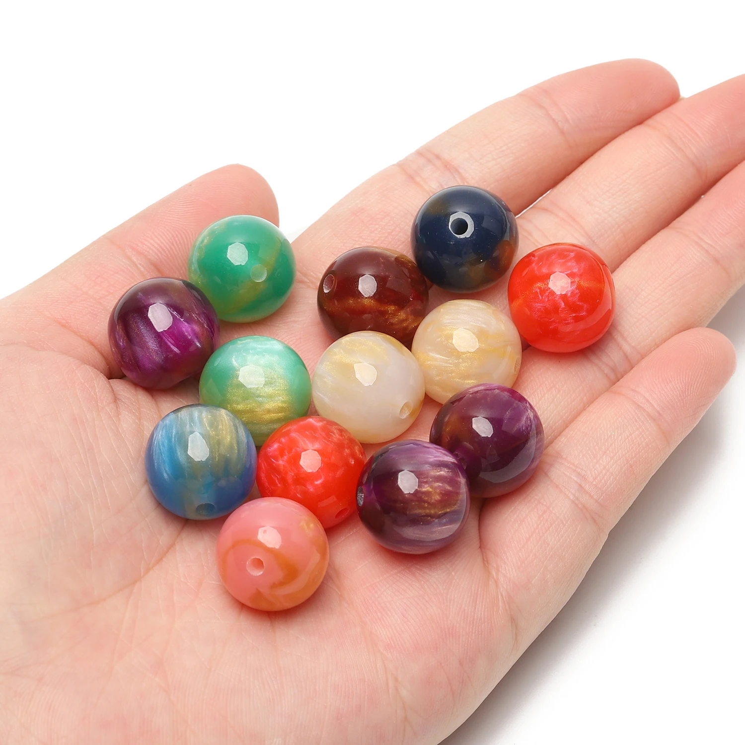 16mm 10pcs Two-tone Resin Galaxy Flash Smudging Round Loose Spacer Beads  for Jewelry Making DIY Bracelets Necklaces Earrings