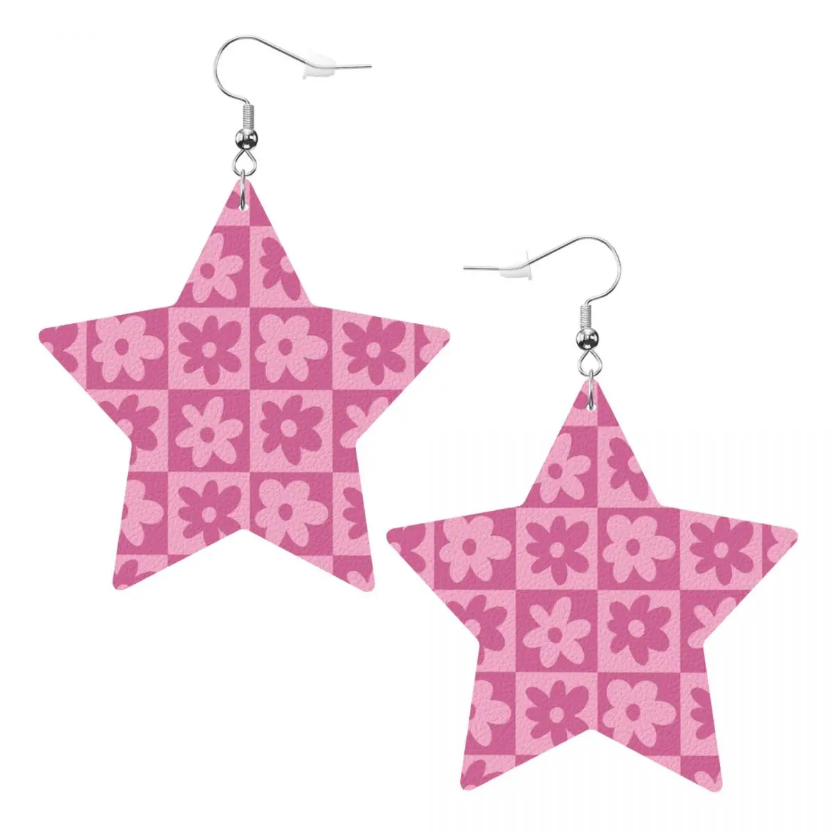 

Кожаные серьги-капли с розовым ромашковым клетчатым узором на заказ, модные женские ювелирные аксессуары на День святого Валентина