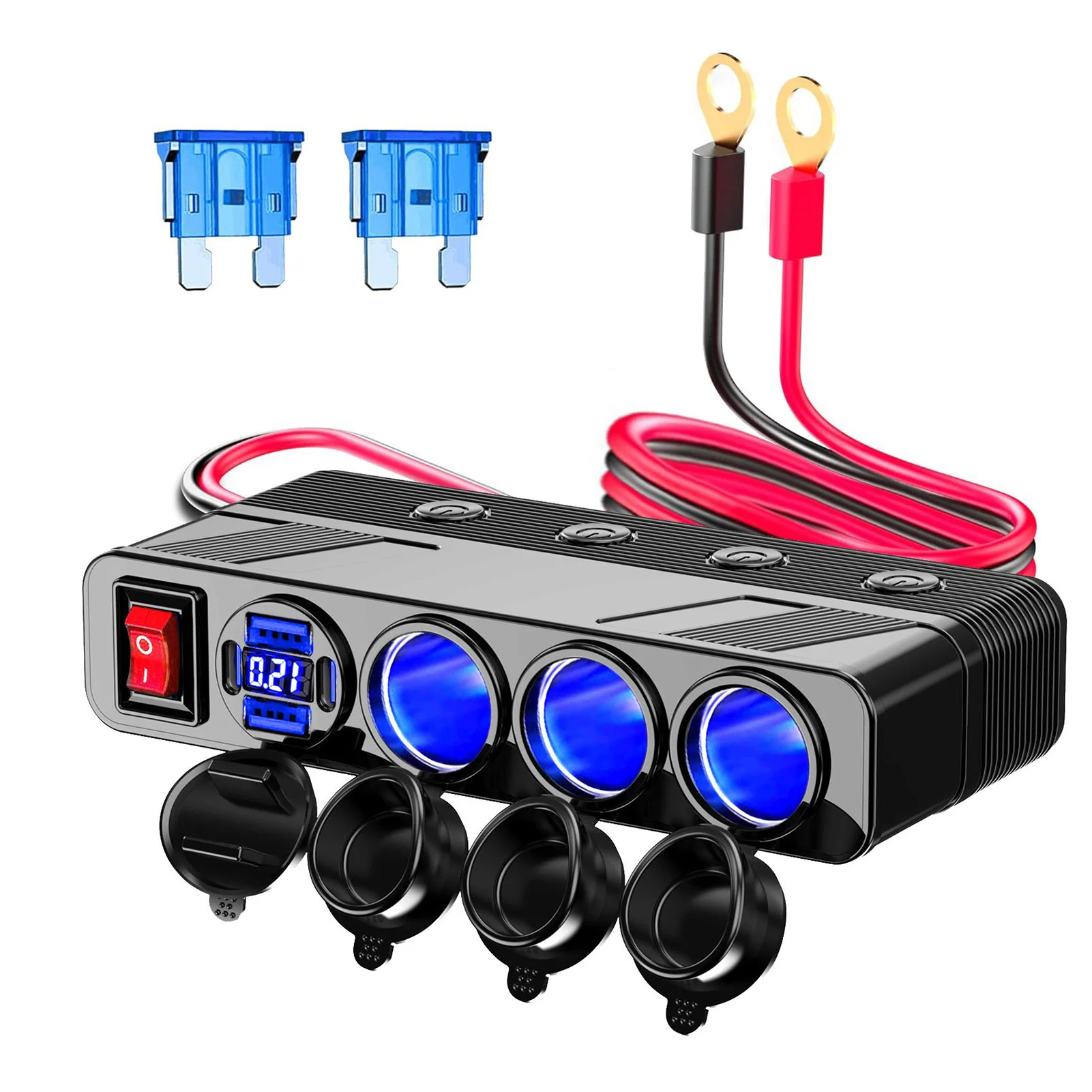 

Car Power Socket Splitter 12V/24V Power Outlet For All Car Devices Indepen-dent Switches 3 Socket