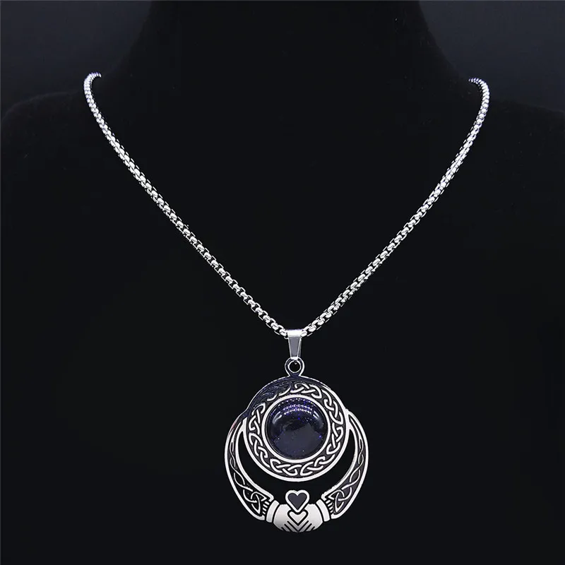 Viking Irish Knotl Heart Stainless Steel Chain Necklace Women/Men Silver Color Necklaces Jewelry collares de mujer N2759S02