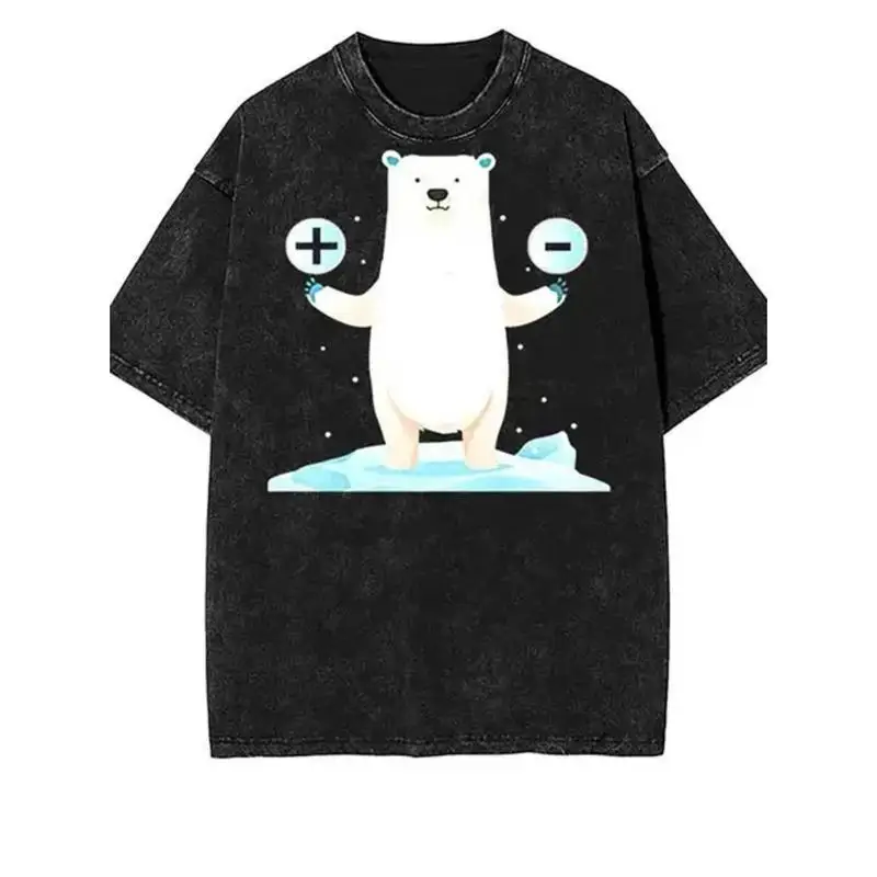 

Funny Polar Bear T-shirt Men Women Science Graphic Tee Vintage Washed Oversized Top Harajuku Streetwear Trendy Casual Shirt
