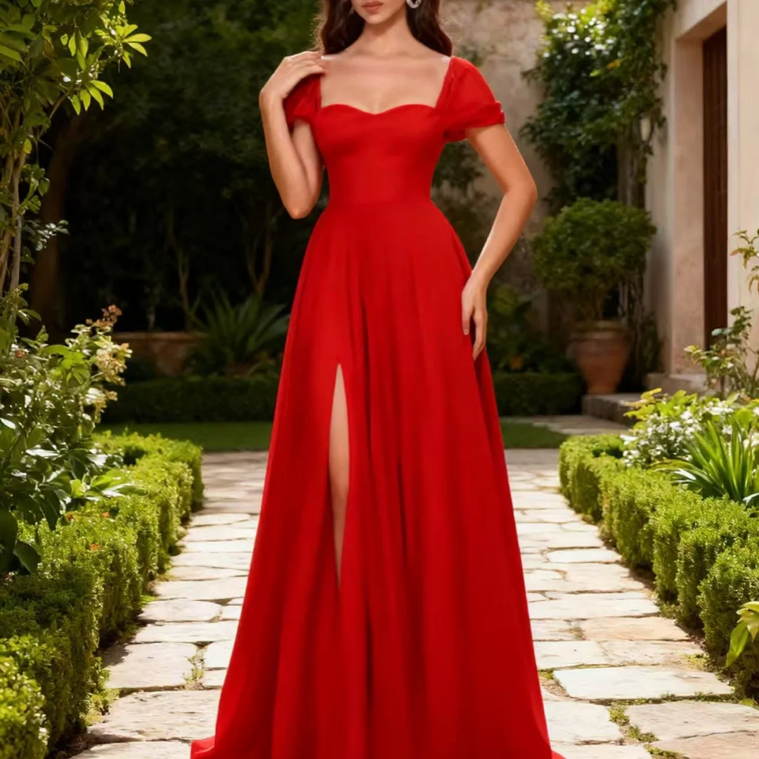 

Элегантные вечерние платья из тюля с короткими рукавами и разрезом по индивидуальному заказу, вечерние платья, платья для выпускного вечера на день рождения для женщин