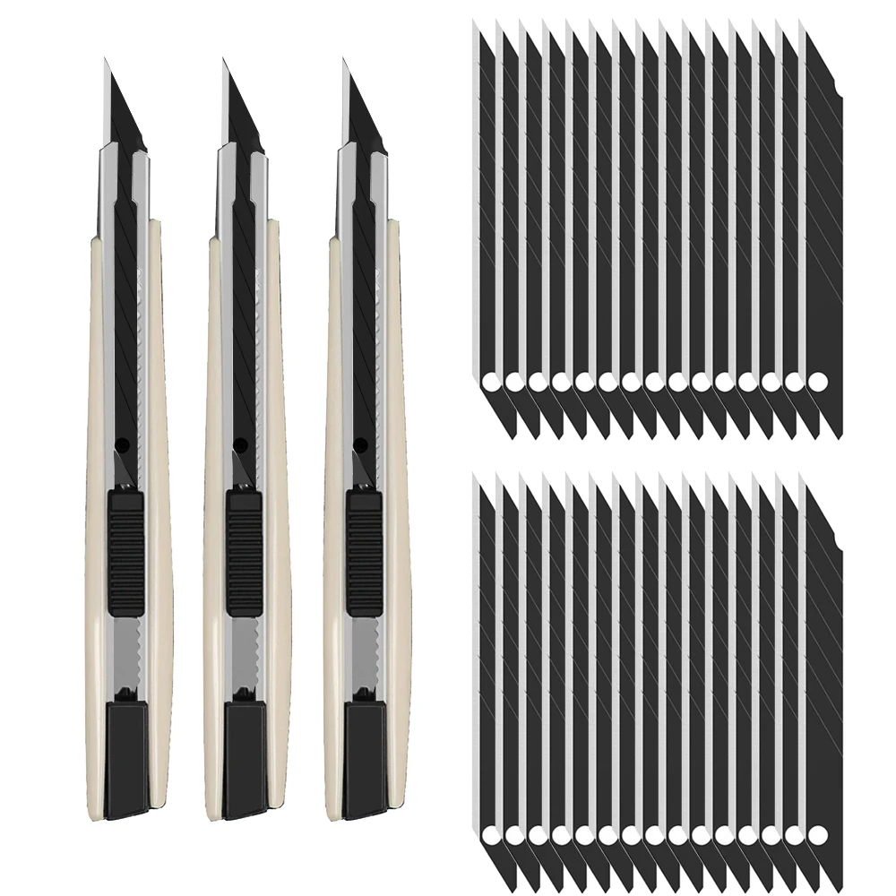 

Set of 3 Cutter Knives 9 mm with 30 Pieces 30° Snap-off Blades Professional Knife Blades for Foils Paper Crafts Wallpaper