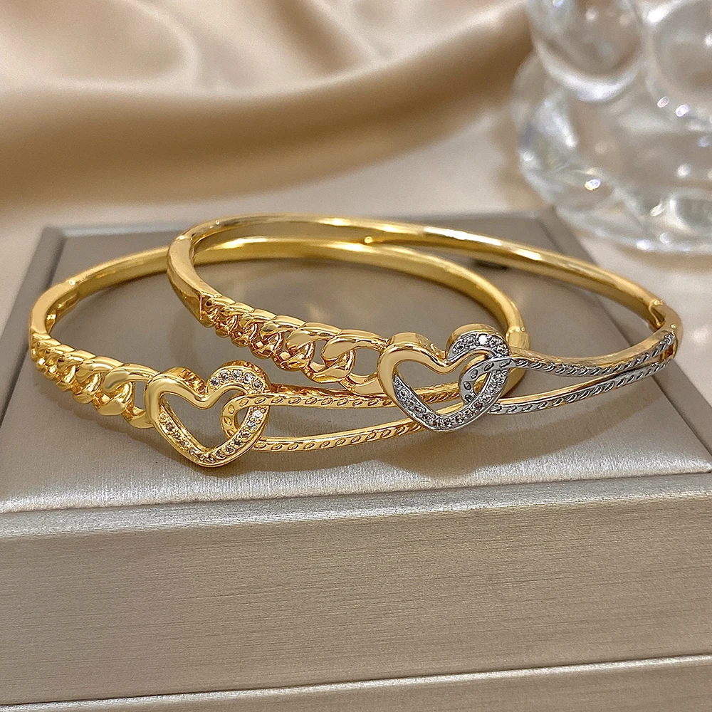 Shiny  Inlaid Zircon Geometric Stackable Cuff Bangle Bracelet Women's Men Luxury Rhinestone Thin Rhinestone Charms Jewelry