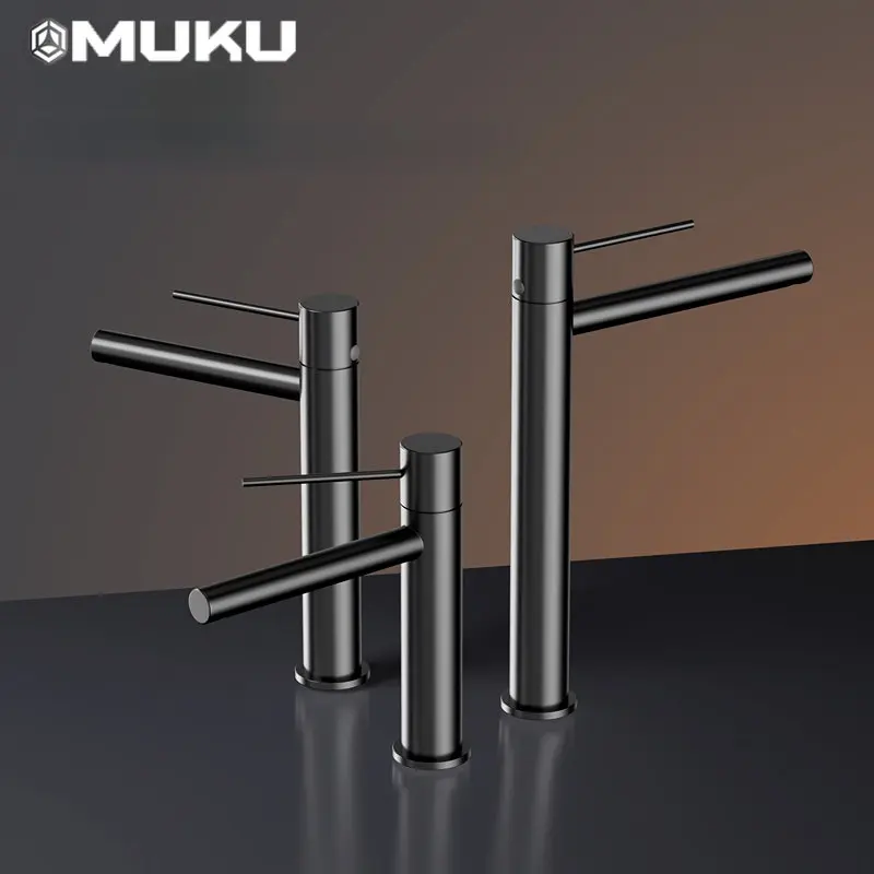 Nordic Minimalism Gun Gray Copper Hot and Cold Basin Faucet Table Upper and Lower Basin Single Hole Faucet