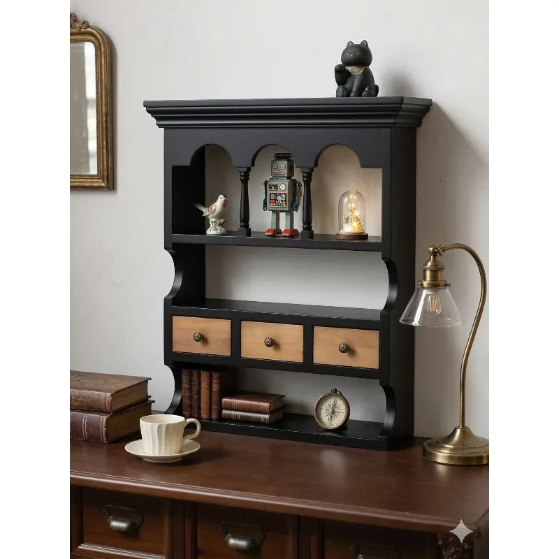 

American retro solid wood shelf wall-mounted storage rack living room study decoration display rack